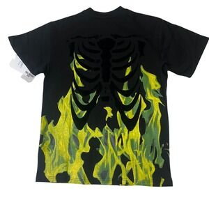 Rock Salt T-Shirt Mens Medium Black New Skeleton Flame Rhinestone Relaxed Fit